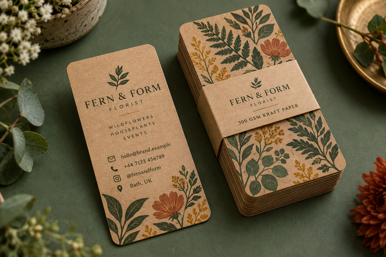 Rounded corner kraft business cards